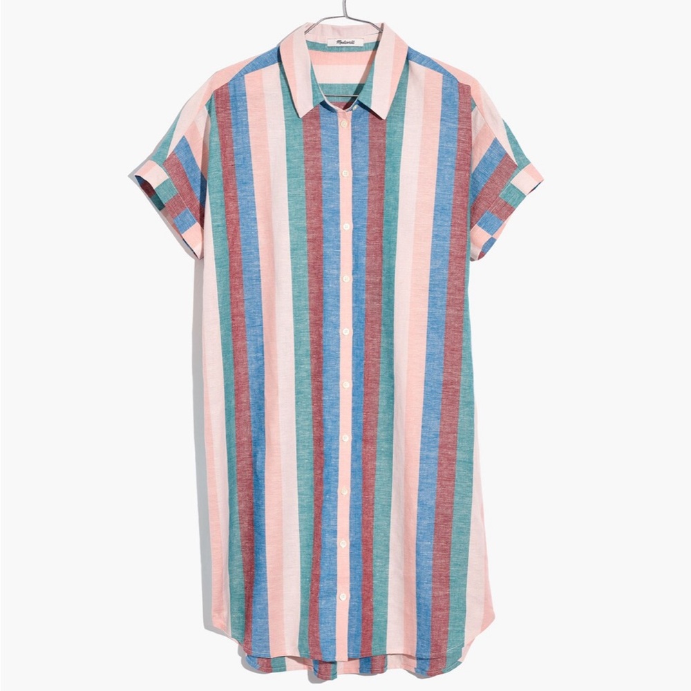 Madewell Linen Blend Central Shirtdress in Flagstaff Stripe Size Small